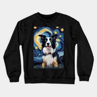 Border Collie Dog Breed Painting in a Van Gogh Starry Night Art Style Crewneck Sweatshirt